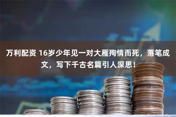 万利配资 16岁少年见一对大雁殉情而死，落笔成文，写下千古名篇引人深思！